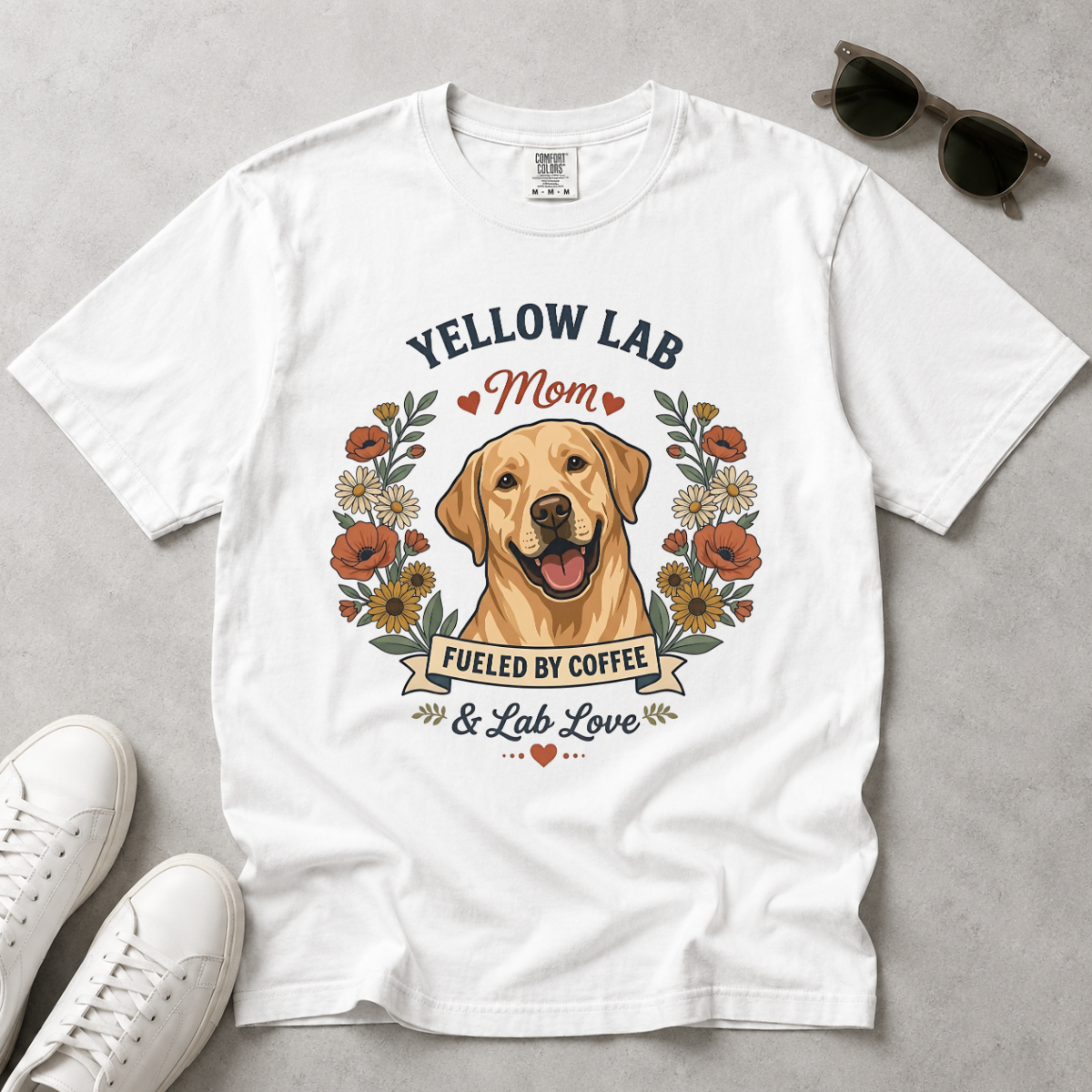 Yellow Labrador Dog Mom T-Shirt | Fueled by Coffee & Lab Love