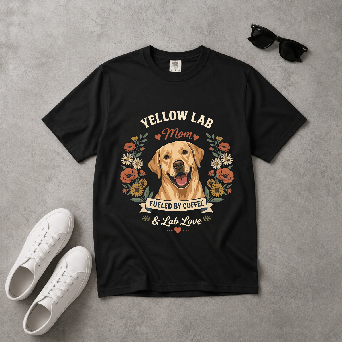 Yellow Labrador Dog Mom T-Shirt | Fueled by Coffee & Lab Love