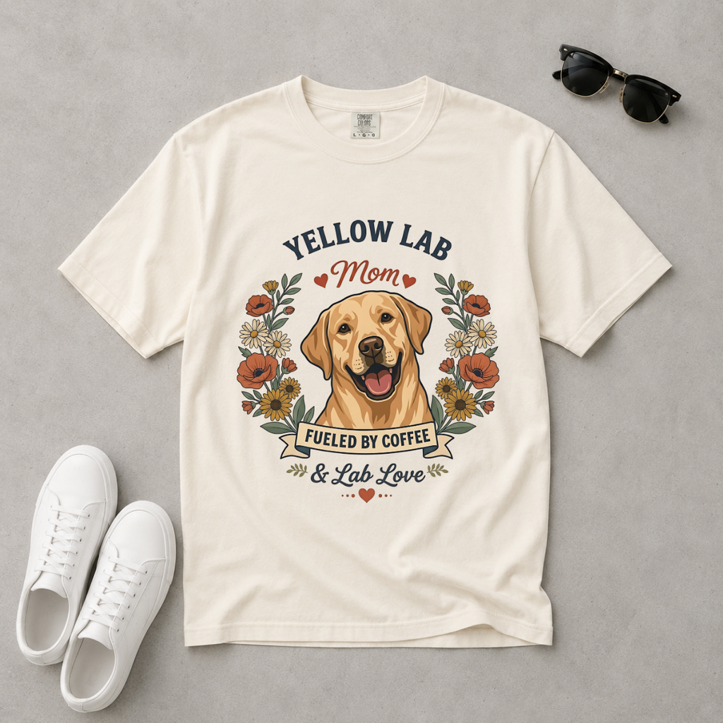 Yellow Labrador Dog Mom T-Shirt | Fueled by Coffee & Lab Love