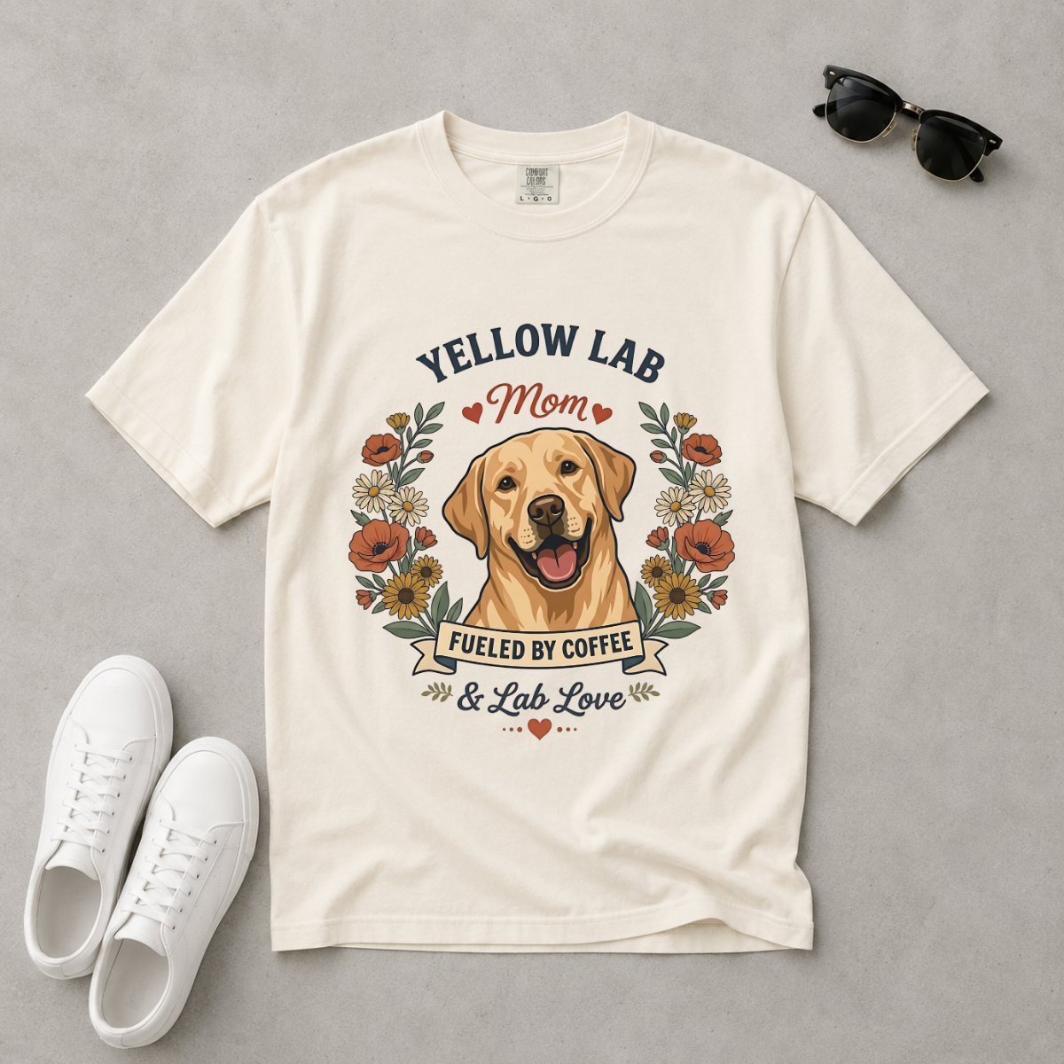 Yellow Labrador Dog Mom T-Shirt | Fueled by Coffee & Lab Love