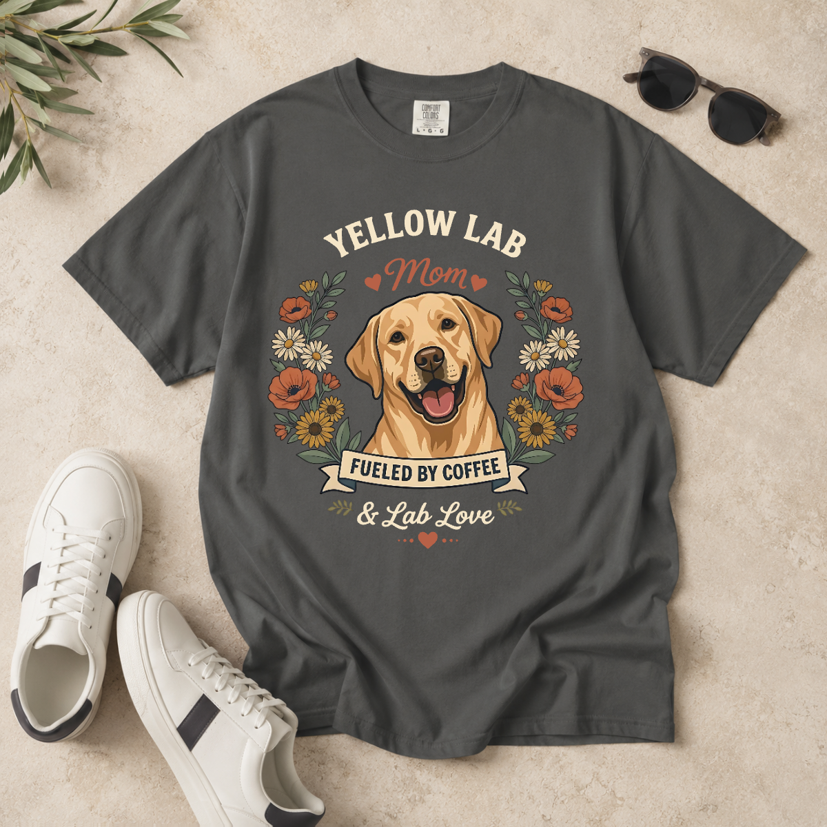 Yellow Labrador Dog Mom T-Shirt | Fueled by Coffee & Lab Love
