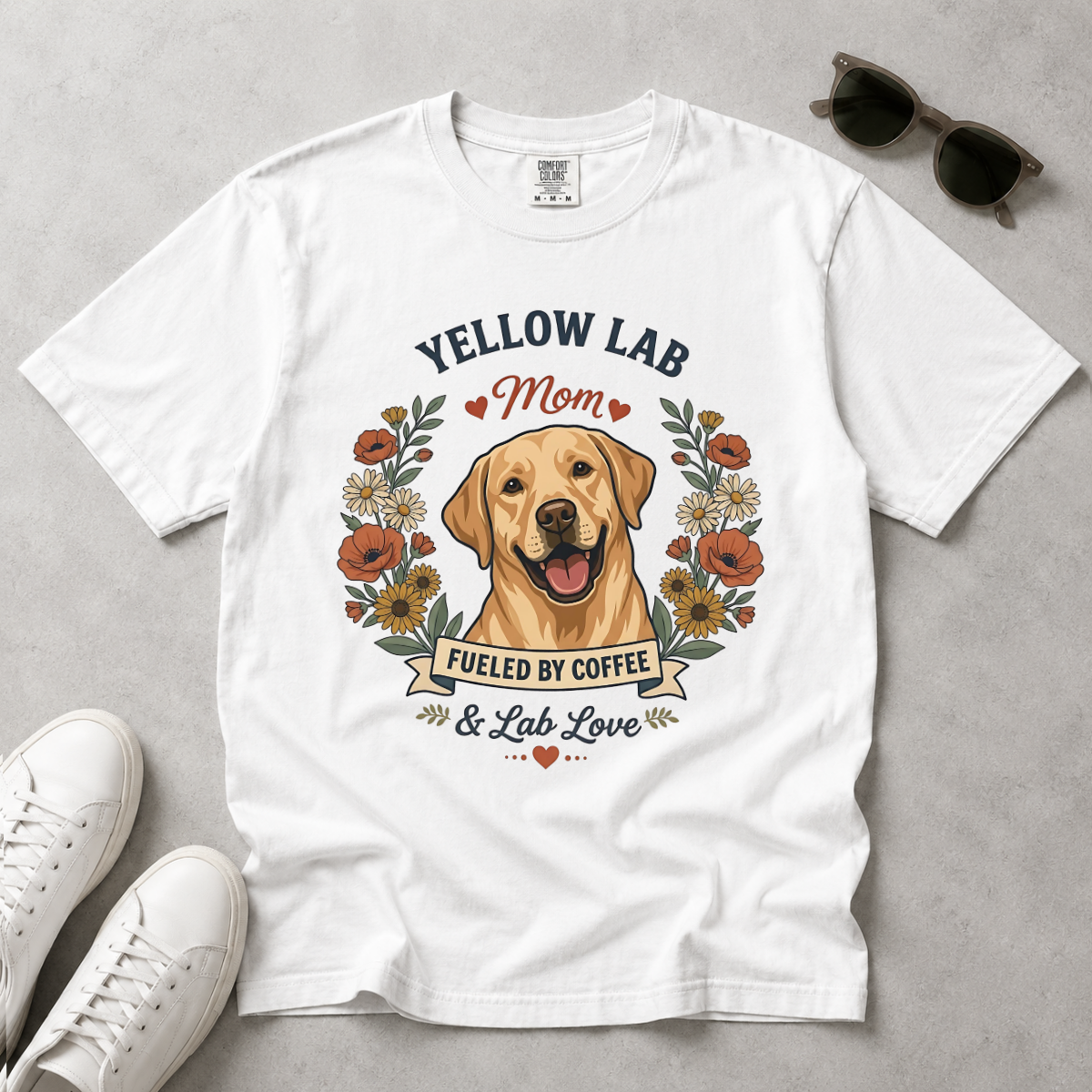 Yellow Labrador Dog Mom T-Shirt | Fueled by Coffee & Lab Love