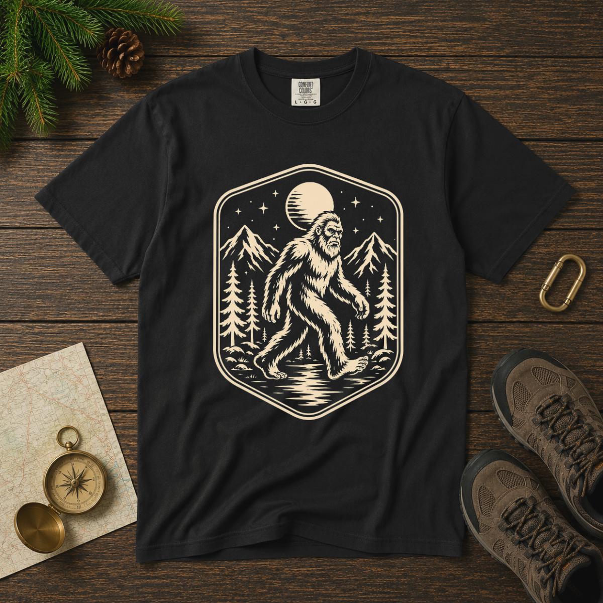Vintage Sasquatch Badge – Cryptid Hiking T-Shirt | Outdoors Edition