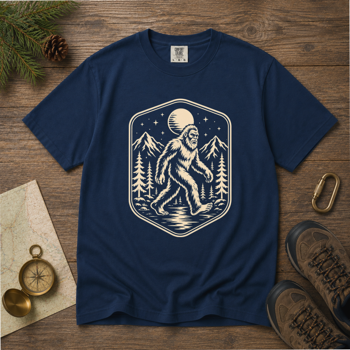 Vintage Sasquatch Badge – Cryptid Hiking T-Shirt | Outdoors Edition