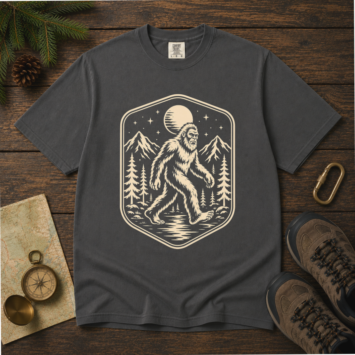 Vintage Sasquatch Badge – Cryptid Hiking T-Shirt | Outdoors Edition