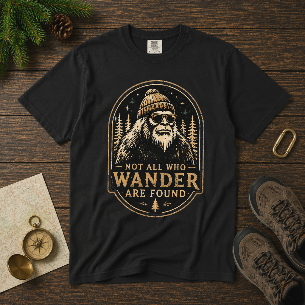 Not All Who Wander Are Found – Funny Bigfoot T-Shirt | Outdoors Edition