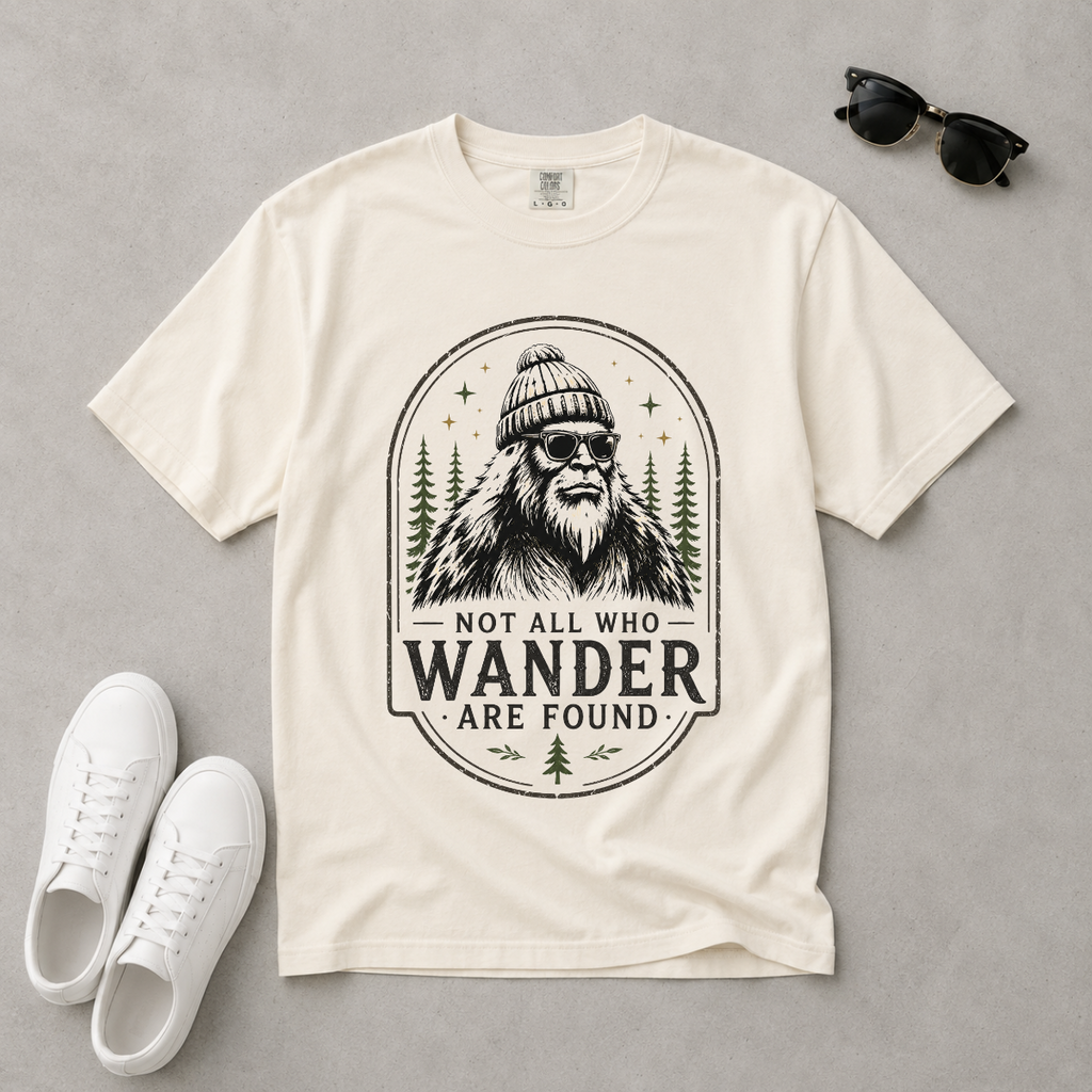 Not All Who Wander Are Found – Funny Bigfoot T-Shirt | Outdoors Edition